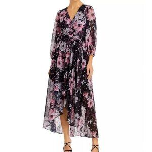 Eliza J Dress Women's Size 22W  Black Pink Floral Chiffon High Low Maxi